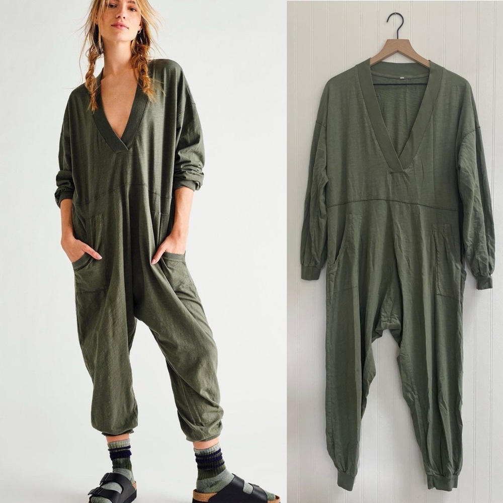FREE PEOPLE Just Because Onesie in Olive Green Size XS